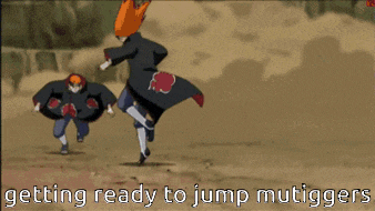 a cartoon of a group of people with the words getting ready to jump mutiggers below them