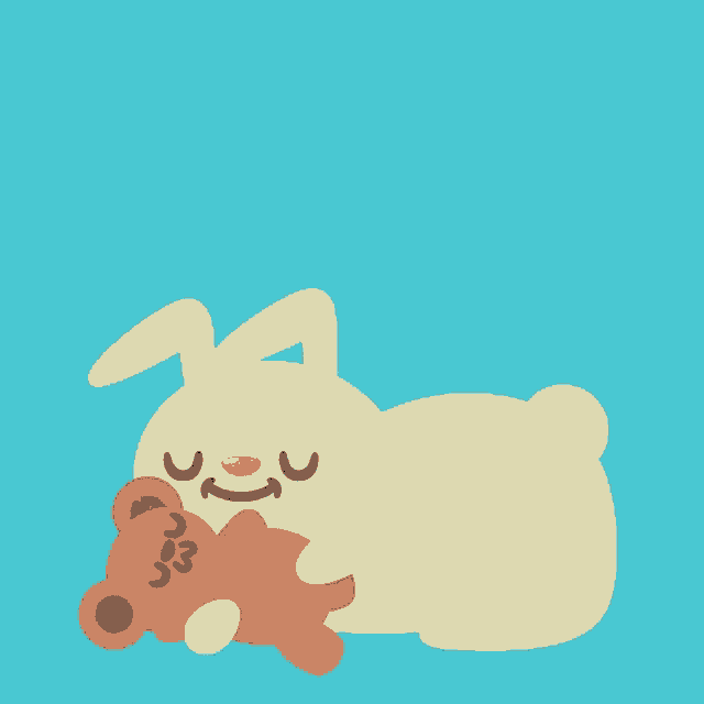 a cartoon rabbit is sleeping with a teddy bear with the number 33 on its face