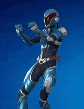 a cartoon character with a blue helmet and a red eye