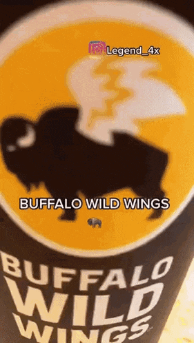 a close up of a buffalo wild wings cup with a buffalo on it