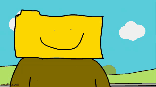 a cartoon character with a folder on his head and a smiling face