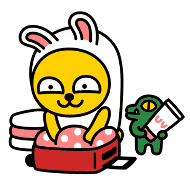 a cartoon drawing of a rabbit sitting next to a lizard holding a bottle of uv