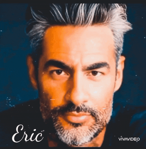 a close up of a man 's face with the name eric written on the bottom