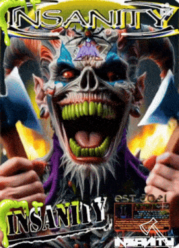 a clown with horns and a beard is on the cover of insanity