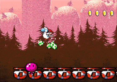 a screenshot of a video game with a yoshi character riding a bike