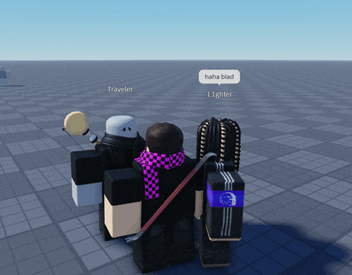 a group of roblox characters including traveler and lighter are standing in a line