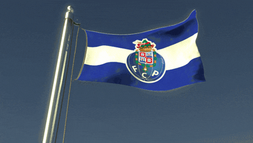 a blue and white flag with the letters fc and p on it
