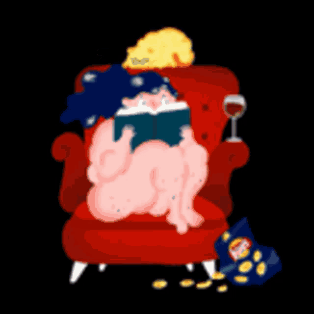 a cartoon of a naked person reading a book