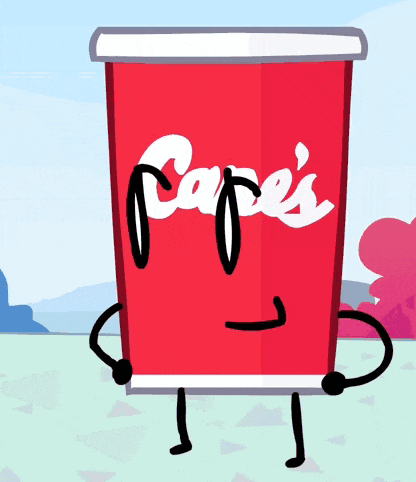 a cartoon drawing of a red cup with the word cafe 's on it