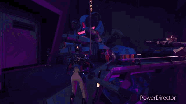 a video game is being played and the power director is shown