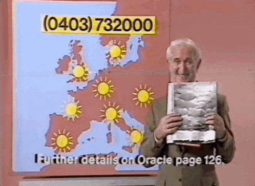 a man holding a magazine in front of a map with the number 0403 732000