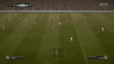 a soccer game is being played with a score of 1-0