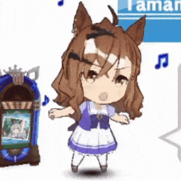 a cartoon character is dancing in front of a jukebox