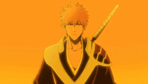 three anime characters are standing next to each other and one of them is holding a sword
