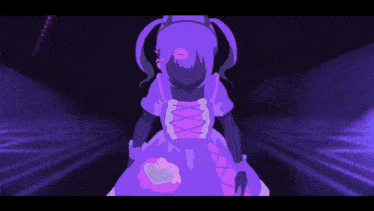 a girl in a purple dress is holding a purple object