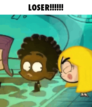 a cartoon character is standing next to a girl and says loser