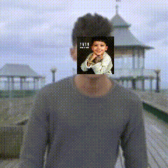 a man has a picture of a child on his face