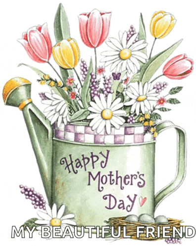 a watering can filled with flowers says happy mothers day