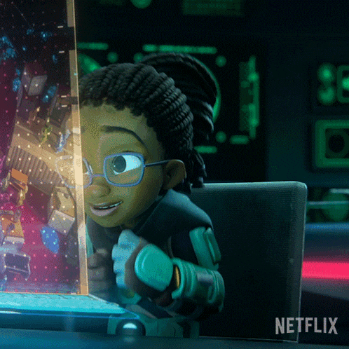 a cartoon character is playing a video game on a netflix website