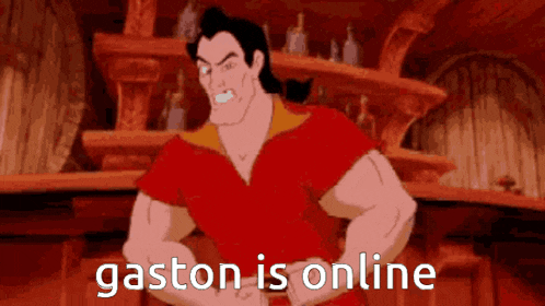 gaston from beauty and the beast is standing in a room