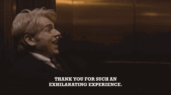 a man in a suit and tie says " thank you for such an exhilarating experience "