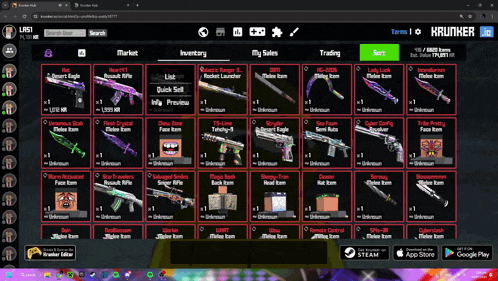 a screenshot of a game called krunker with many weapons
