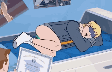 a cartoon of a man laying on a bed with a certificate in front of him that says bachelor degree