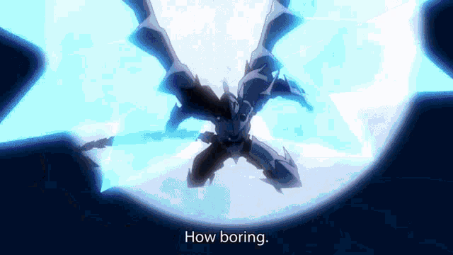 a cartoon character is flying through the air and says how boring .
