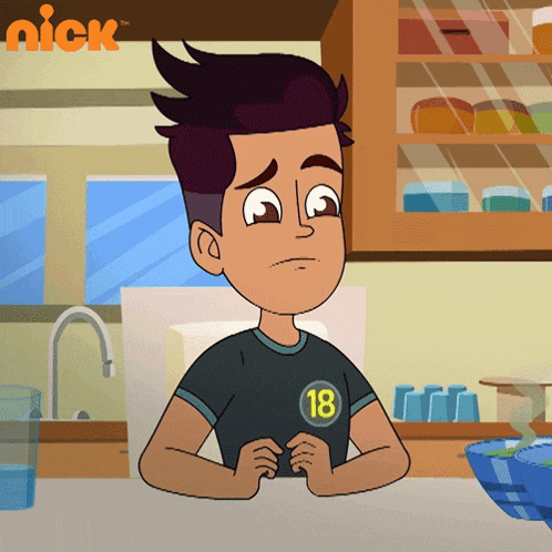 a cartoon boy wearing a black shirt with the number 18 on it