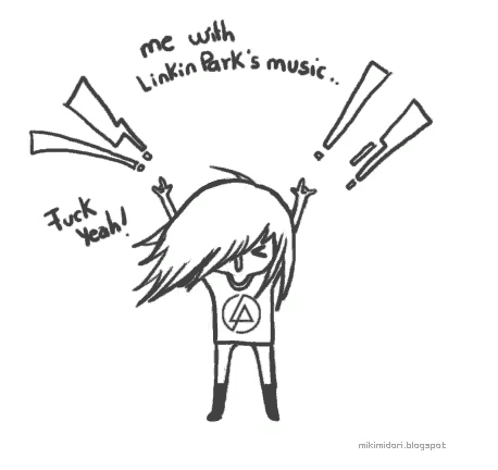 a drawing of a girl saying i love lp and fuck yeah