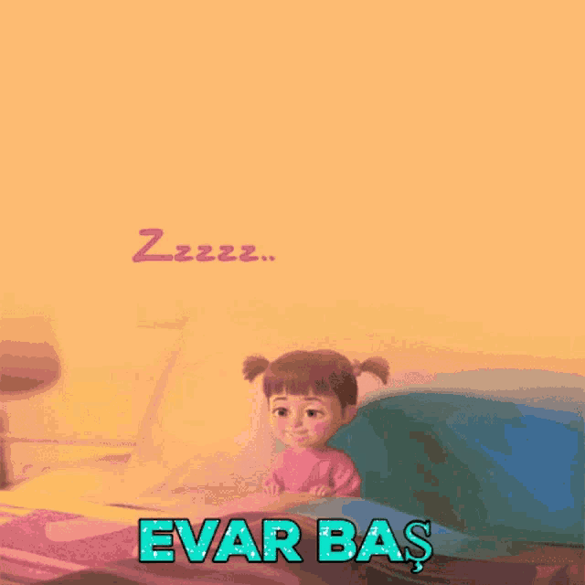 a cartoon girl laying in bed with the words evar bas written on the bottom