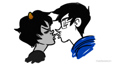 a black and white drawing of a man and a woman kissing with the words madseason at the bottom