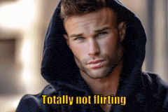 a man in a black hoodie with the words " totally not flirting " on the bottom