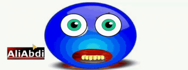 a blue smiley face with purple eyes and the name aliabdi