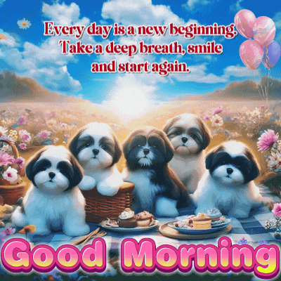 a good morning greeting card with shih tzu puppies on it
