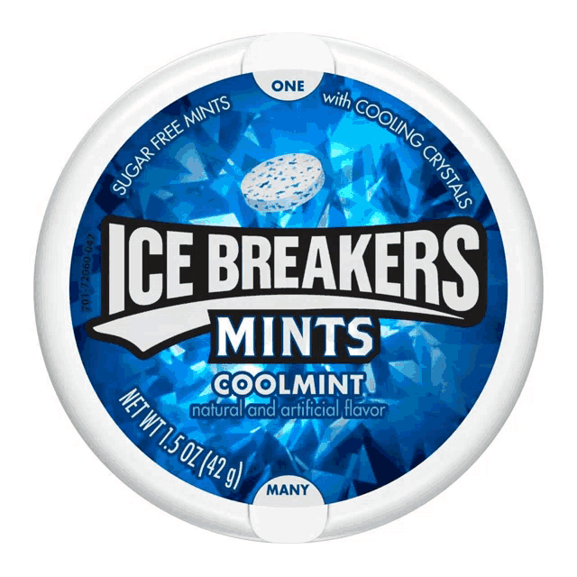 a container of ice breakers mints with coolmint flavor
