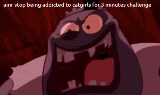 a cartoon of spongebob crying with the words amr stop being addicted to catgirls for 3 minutes challenge below him