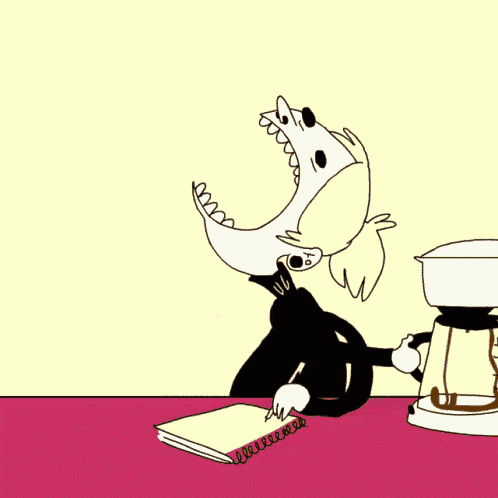 a cartoon of a person pouring coffee into a notebook