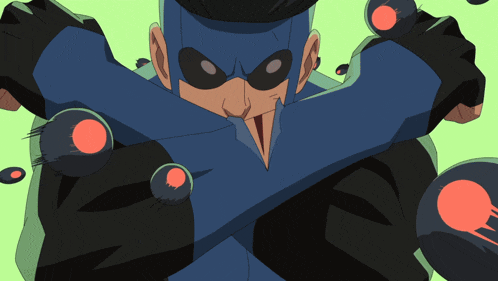 a cartoon of a man with his arms crossed and a mask on