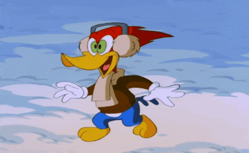 woody woodpecker is wearing ear warmers and a jacket