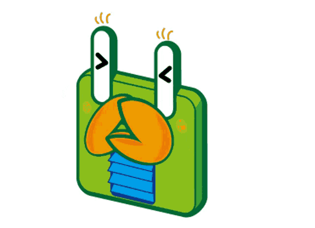 a cartoon drawing of a green object with orange wings and hearts around it