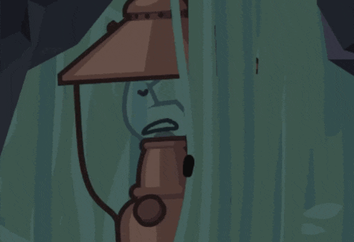 a cartoon drawing of a lantern with a sad face on it