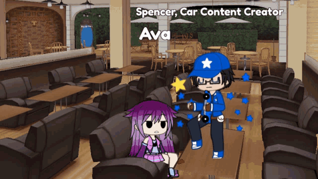 spencer car content creator and ava are standing in a restaurant