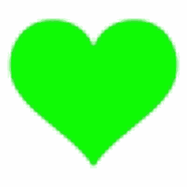 a bright green heart is sitting on a white background .