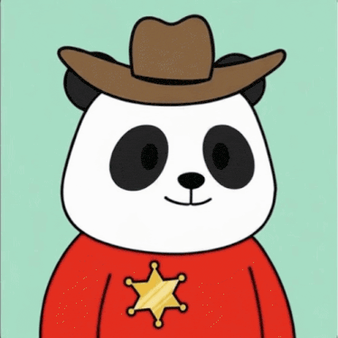 a panda bear wearing a cowboy hat and a sheriff 's star around his neck
