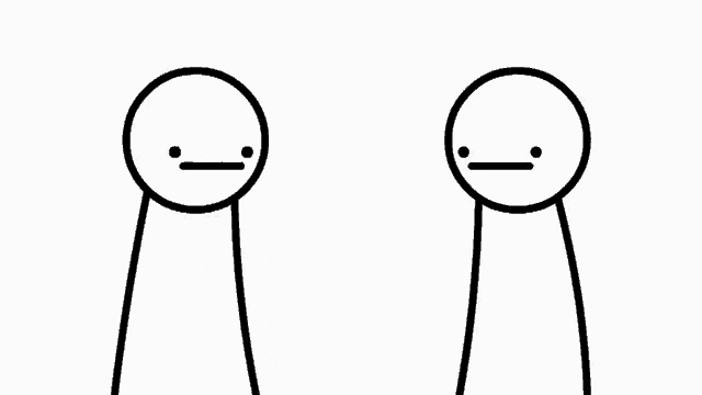 a black and white drawing of two stick figures one with a sad face and the other with an angry face