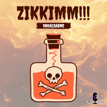 a drawing of a bottle with a skull and crossbones on it and the words zikkimm !!!