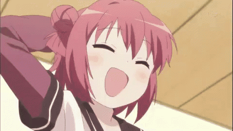 a cartoon girl with pink hair is yawning with her mouth open .