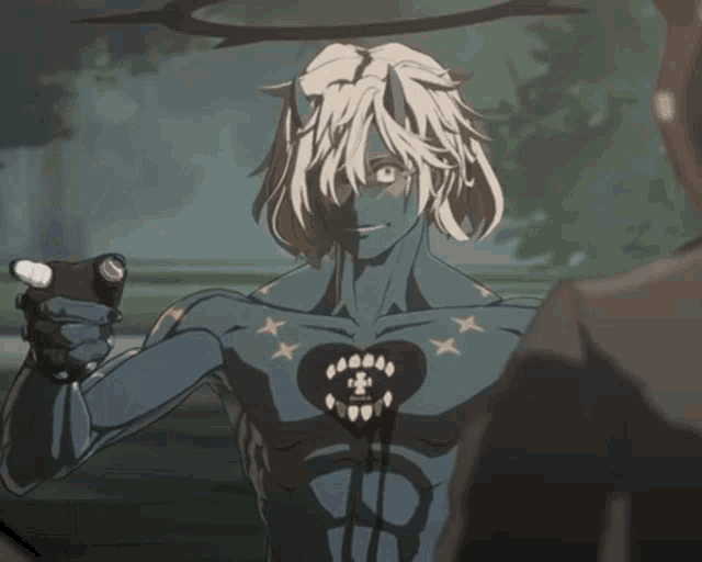 a cartoon character giving a peace sign with his fingers