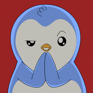 a blue penguin with a m on its head is making a funny face